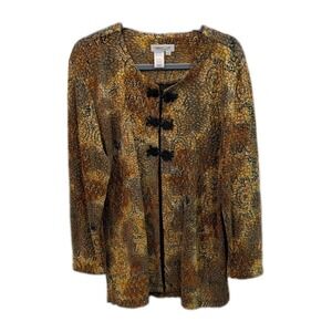 Coldwater Creek XL Open Jacket Tapestry Frog Closure Tunic Open Jacquard Slits